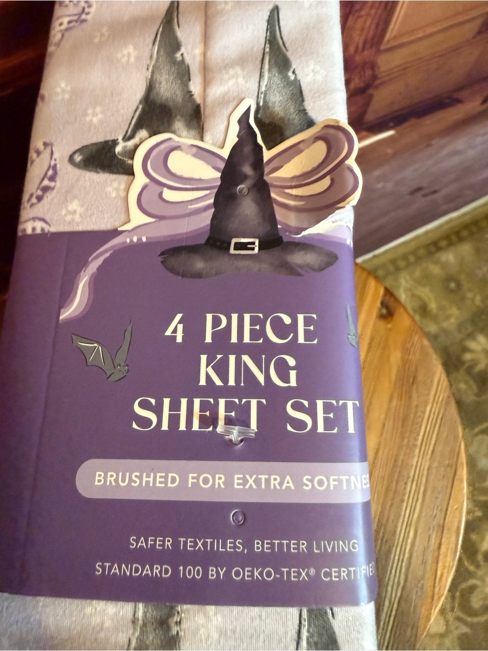 Willow Wonders Witch Hat Brooms Witchy Purple King Sheet Set NWT Halloween π - Picture 9 of 12
